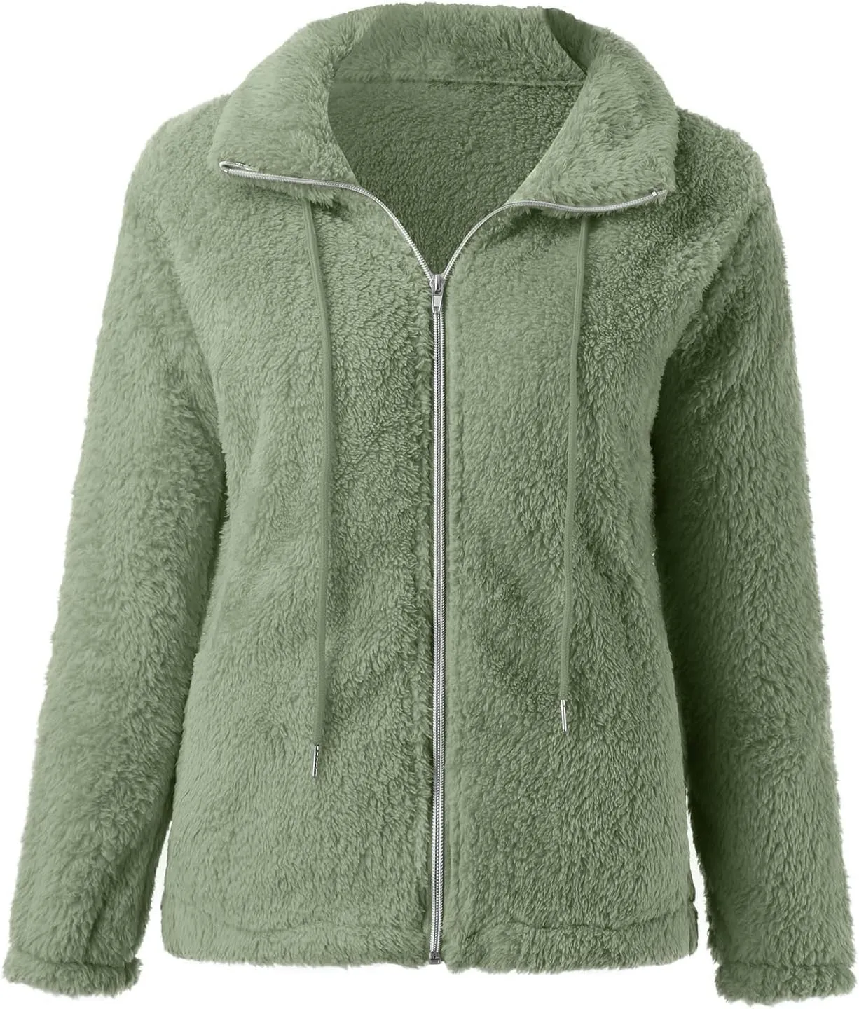 2024 Womens Fleece Jackets Winter Casual Fuzzy Coats Warm Plush Zipper Sweatshirt Dressy Loose Plus Size Outwear Trench Coat
