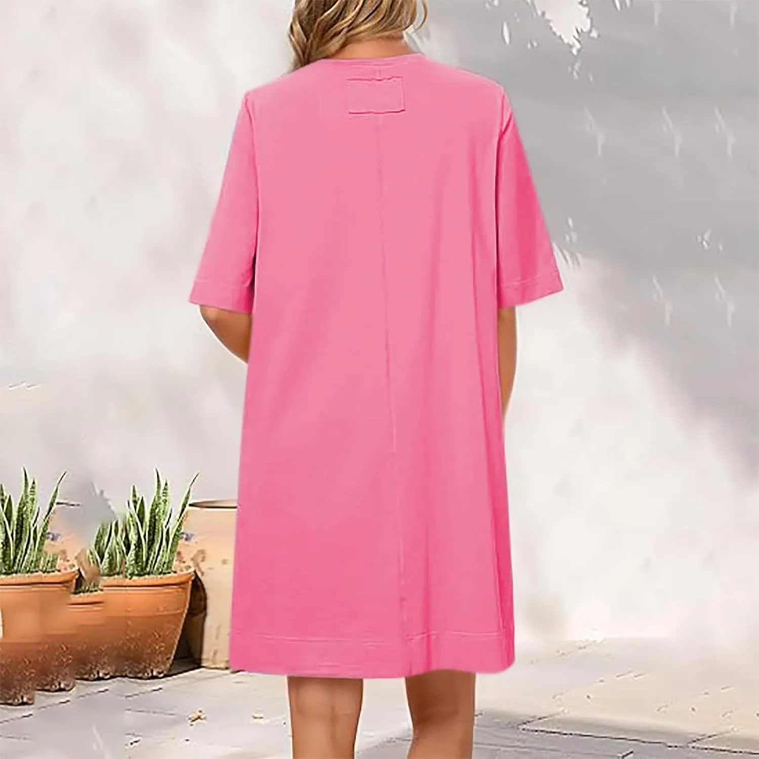 2025 Women's Casual Sundress Spring and Summer Loose T Shirt Dress Solid Half Sleeve Knee Length Shift Dresses