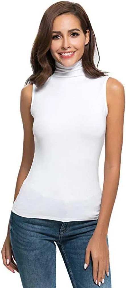 2025 Womens Sleeveless Turtleneck Tops Plus Size Mock High Neck Tank Tops Slim Fitted Undershirt Basic Layer Tees