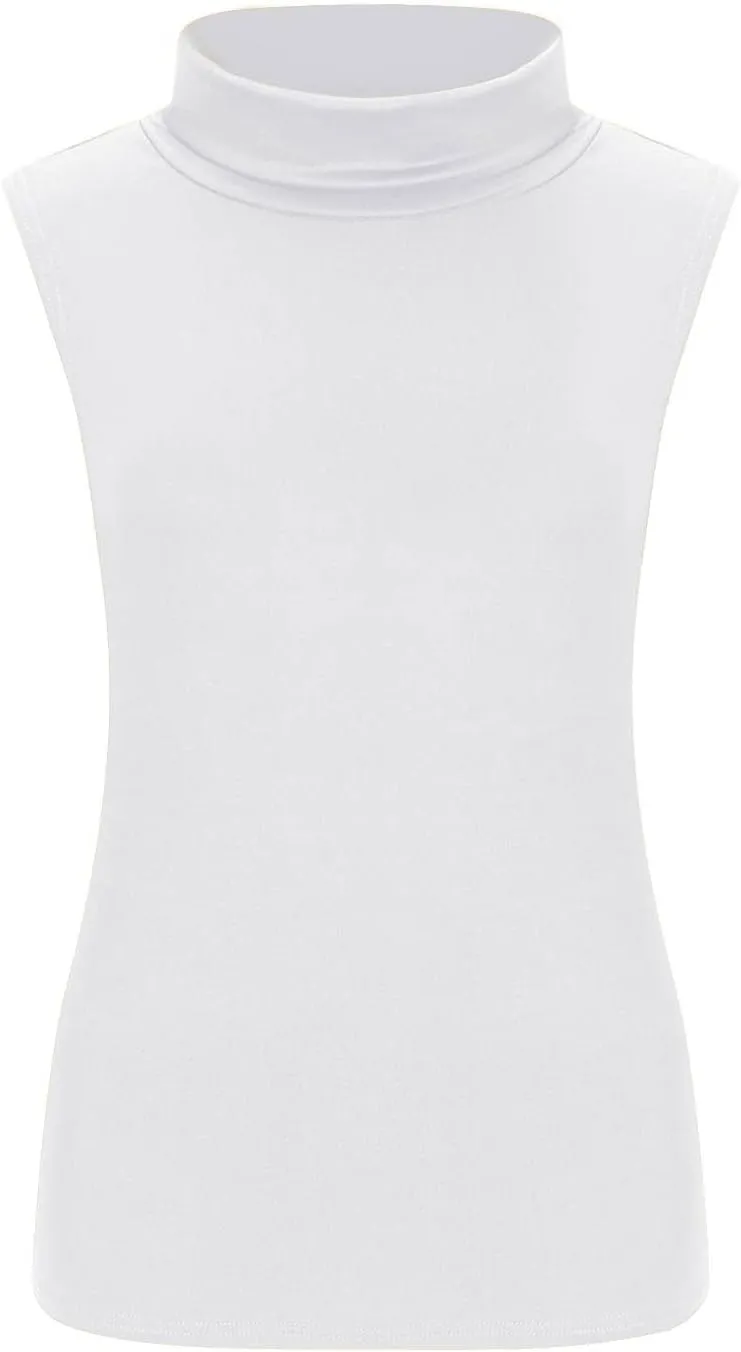 2025 Womens Sleeveless Turtleneck Tops Plus Size Mock High Neck Tank Tops Slim Fitted Undershirt Basic Layer Tees