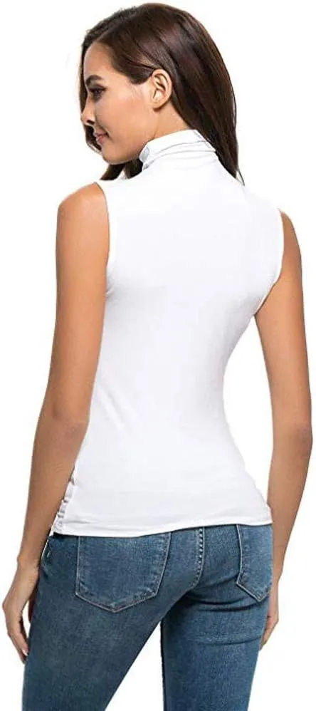 2025 Womens Sleeveless Turtleneck Tops Plus Size Mock High Neck Tank Tops Slim Fitted Undershirt Basic Layer Tees