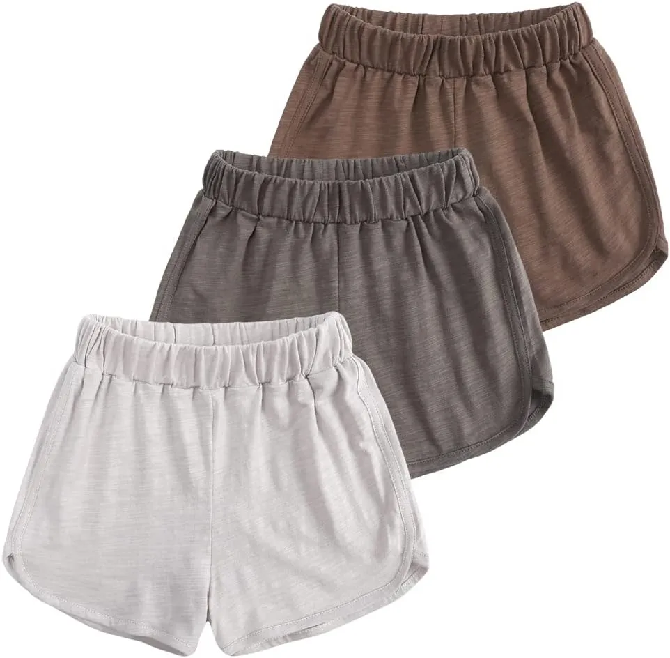 3-Pack Little Boys Girls Shorts with Drawstring and Pockets Toddler Kids Summer Solid Cotton Bottoms