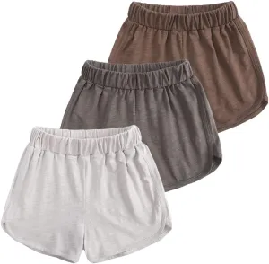 3-Pack Little Boys Girls Shorts with Drawstring and Pockets Toddler Kids Summer Solid Cotton Bottoms