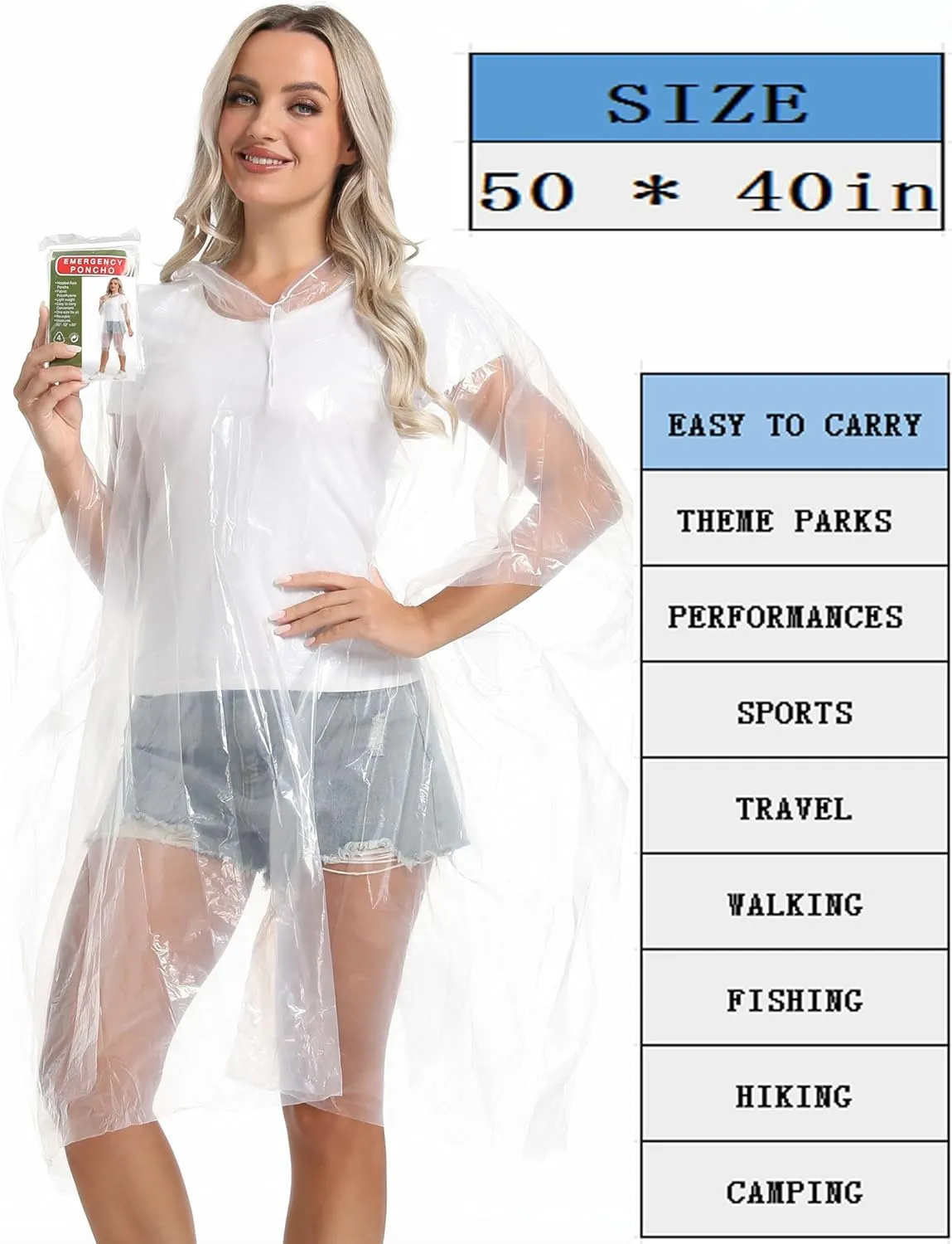 6/12 Pack Disposable Rain Ponchos Family Pack for Adults - Emergency Rain Ponchos for Women and Men