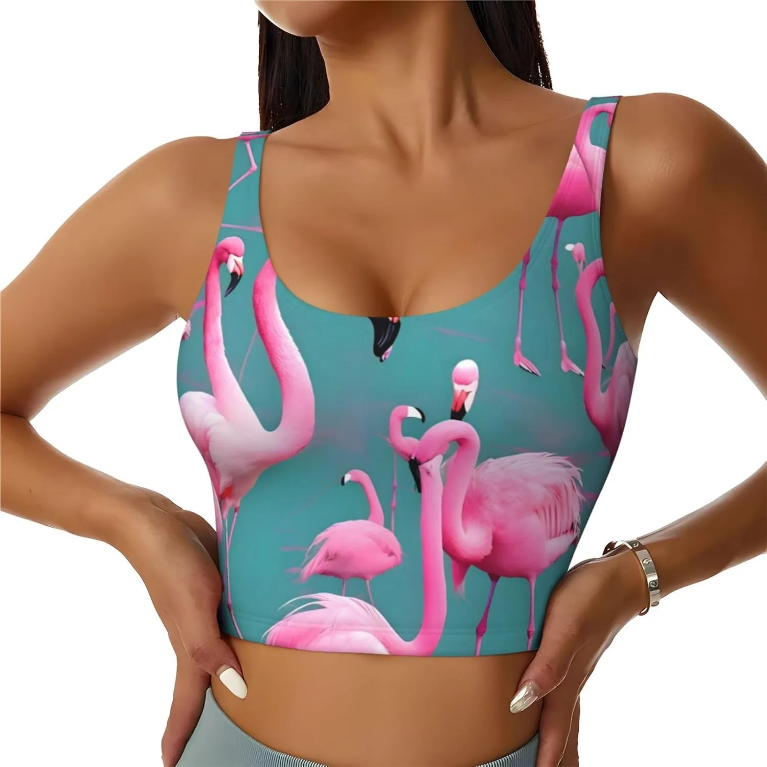 A Flock of Flamingos Women's Sexy Sports Vest Sleeveless Athletic Gym T-Shirts Vest U-Shaped Back Quick Dry Top