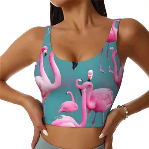 A Flock of Flamingos Women's Sexy Sports Vest Sleeveless Athletic Gym T-Shirts Vest U-Shaped Back Quick Dry Top