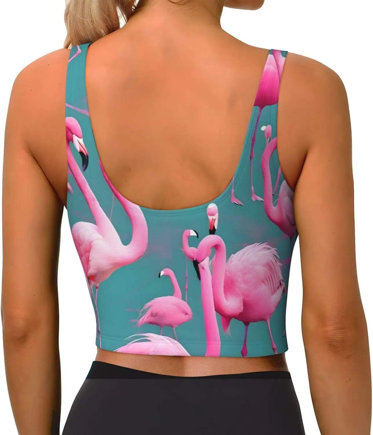 A Flock of Flamingos Women's Sexy Sports Vest Sleeveless Athletic Gym T-Shirts Vest U-Shaped Back Quick Dry Top