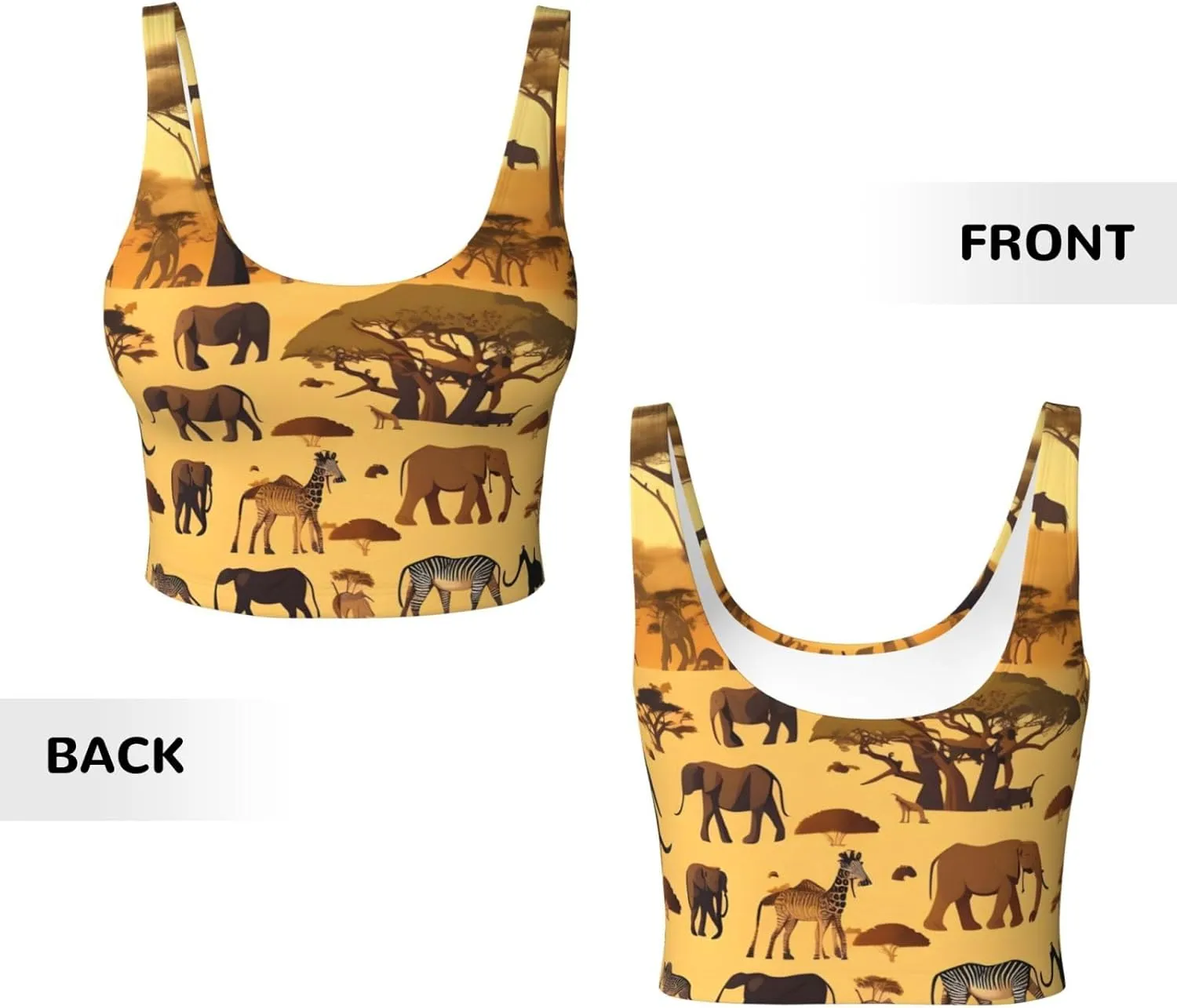 African Grassland Animals Women's Sexy Sports Vest Sleeveless Athletic Gym T-Shirts Vest U-Shaped Back Quick Dry Top