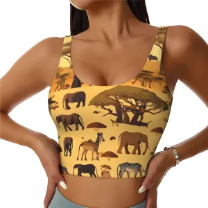 African Grassland Animals Women's Sexy Sports Vest Sleeveless Athletic Gym T-Shirts Vest U-Shaped Back Quick Dry Top