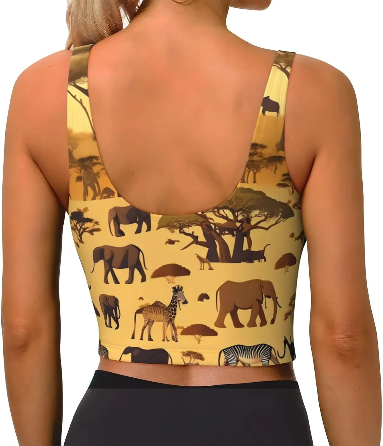 African Grassland Animals Women's Sexy Sports Vest Sleeveless Athletic Gym T-Shirts Vest U-Shaped Back Quick Dry Top