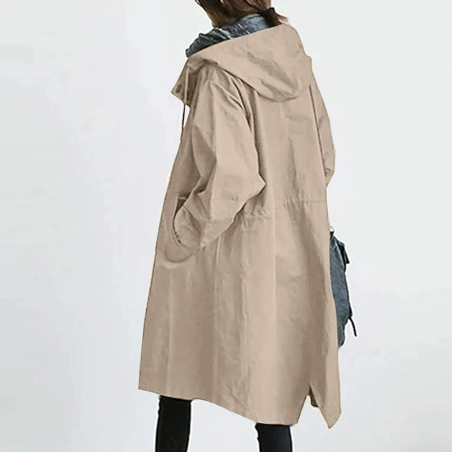 aihihe Women's Lightweight Hooded Trench Coat Outdoor Long Jacket Plus Size Button Up Windbreaker Outerwear with Pockets