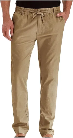 Akklian Cotton Linen Pants 2024 Mens Elastic Waist Drawstring Casual Trouser Lightweight Straight-Legs Loose Beach Yoga Pants