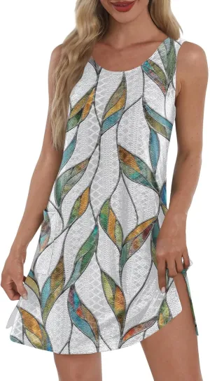 Azeralia Women Casual Loose Sundress Sleeveless Round Neck Mini Beach Tank Dress Travel Vacation 2025 Summer Outfits