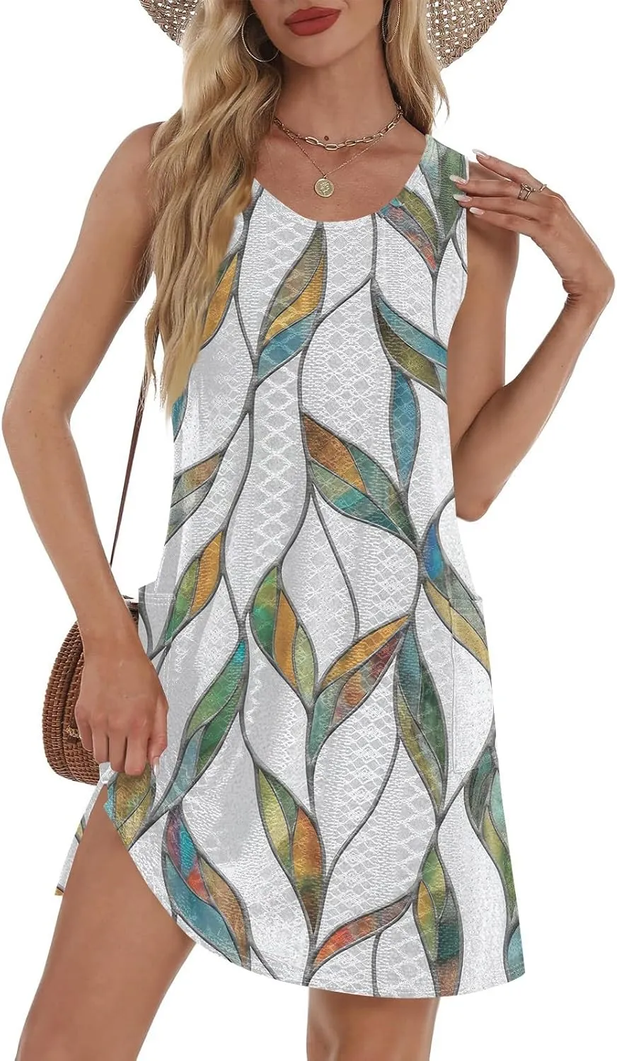 Azeralia Women Casual Loose Sundress Sleeveless Round Neck Mini Beach Tank Dress Travel Vacation 2025 Summer Outfits