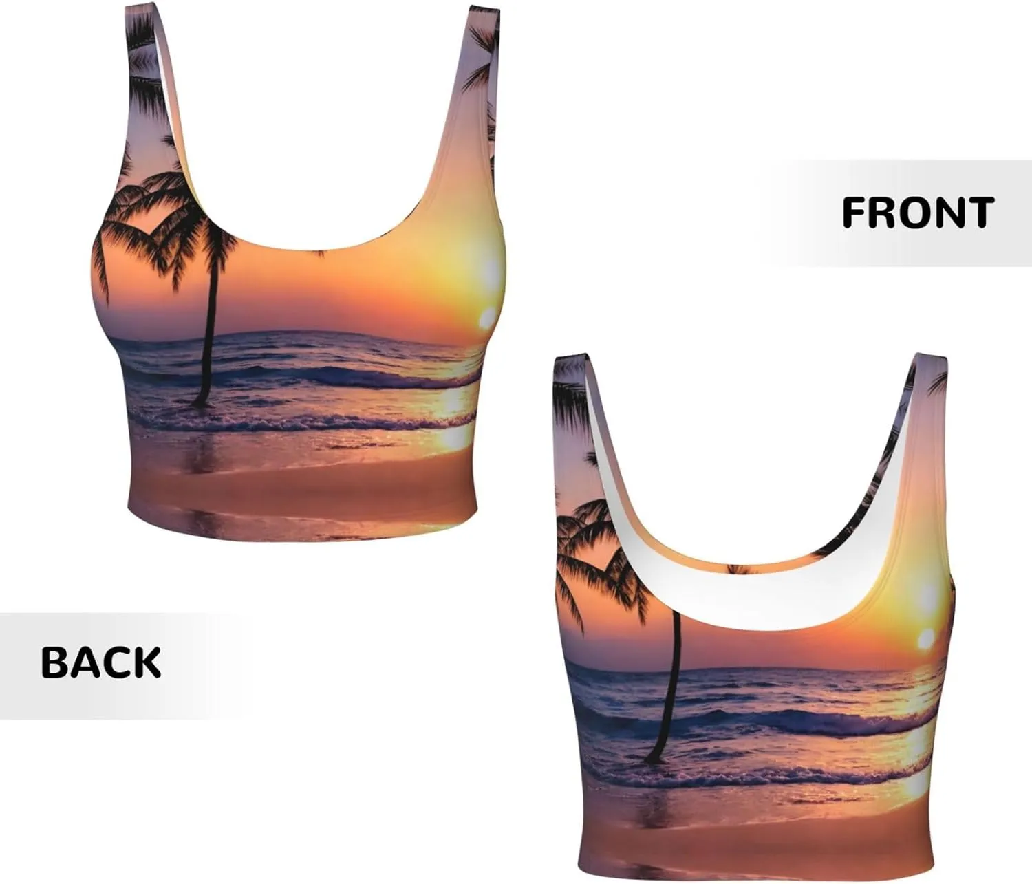 Beach Palm Tree Sunset Women's Sexy Sports Vest Sleeveless Athletic Gym T-Shirts Vest U-Shaped Back Quick Dry Top