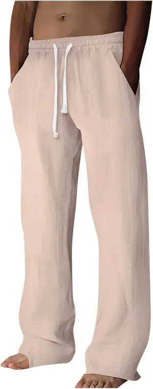 Beach Pants for Men Casual Loose Fit Elastic Waist Drawstring Straight-Legs Summer Yoga Trousers Breathable Fashion 2025