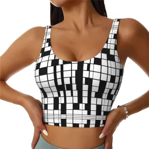 Black and White Plaid Women's Sexy Sports Vest Sleeveless Athletic Gym T-Shirts Vest U-Shaped Back Quick Dry Top