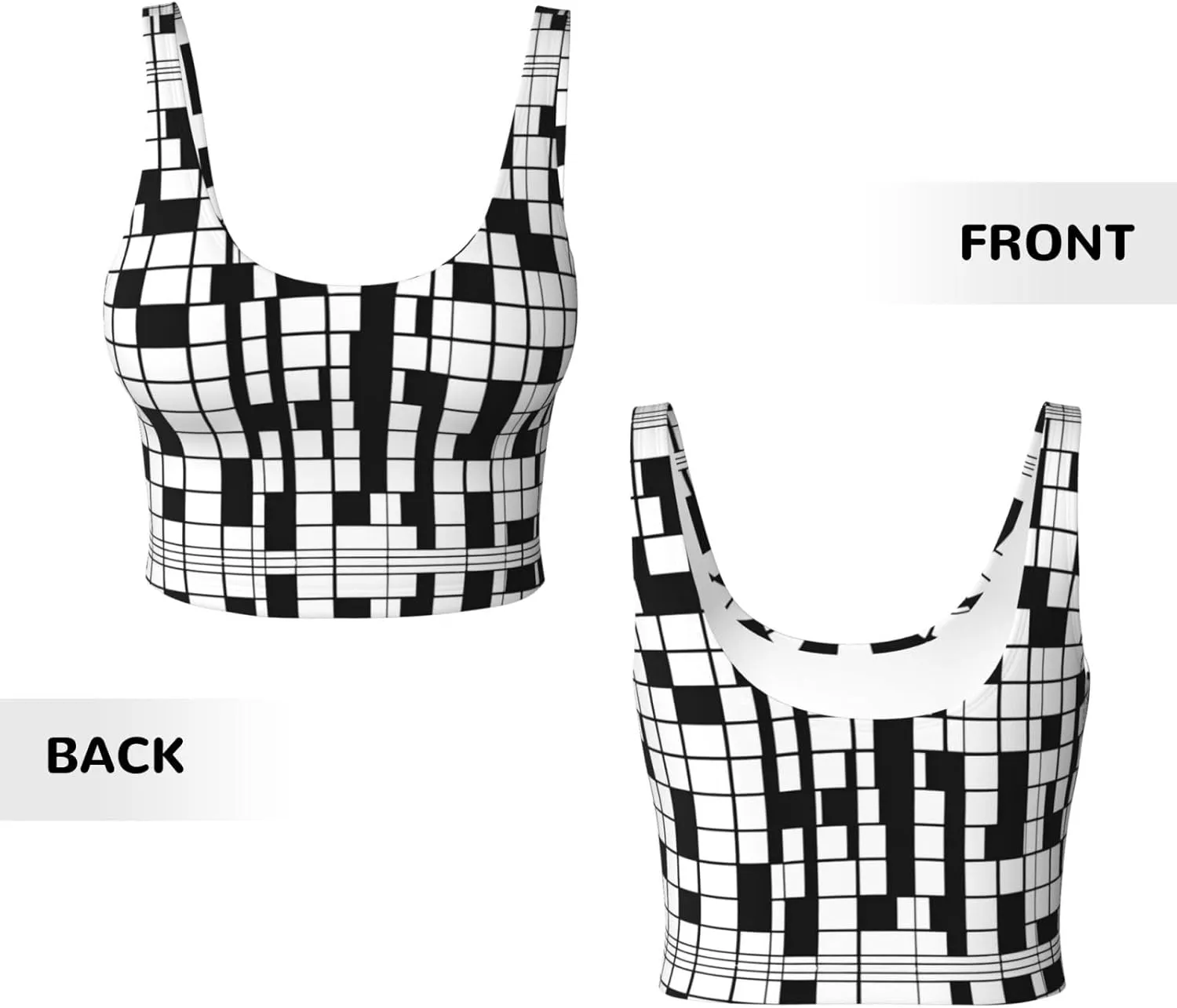 Black and White Plaid Women's Sexy Sports Vest Sleeveless Athletic Gym T-Shirts Vest U-Shaped Back Quick Dry Top
