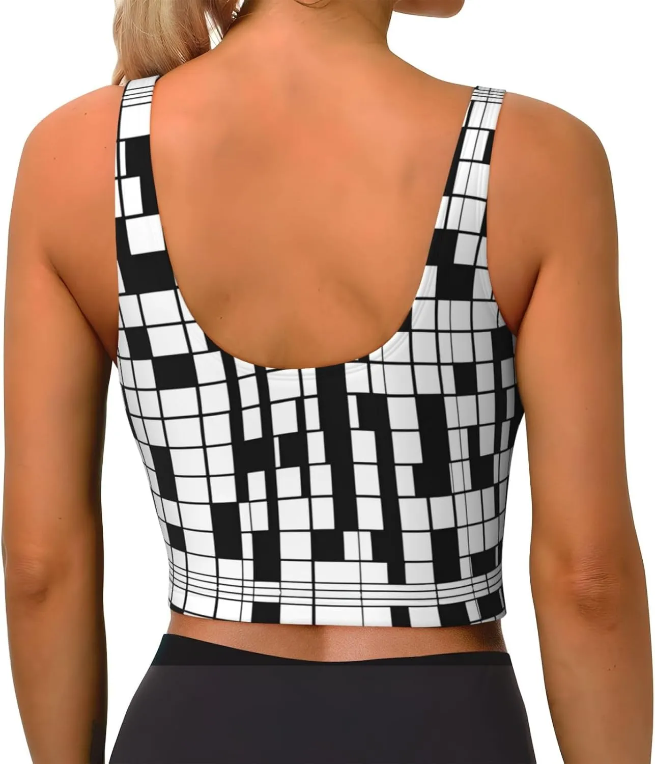 Black and White Plaid Women's Sexy Sports Vest Sleeveless Athletic Gym T-Shirts Vest U-Shaped Back Quick Dry Top