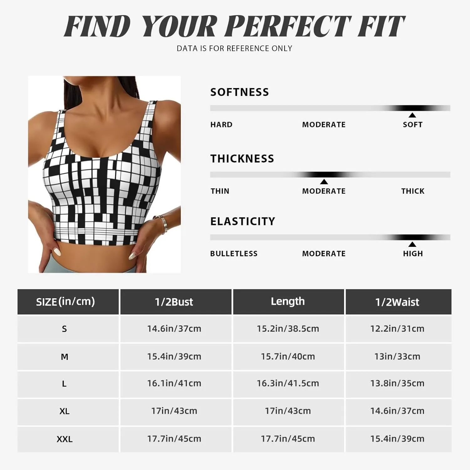 Black and White Plaid Women's Sexy Sports Vest Sleeveless Athletic Gym T-Shirts Vest U-Shaped Back Quick Dry Top