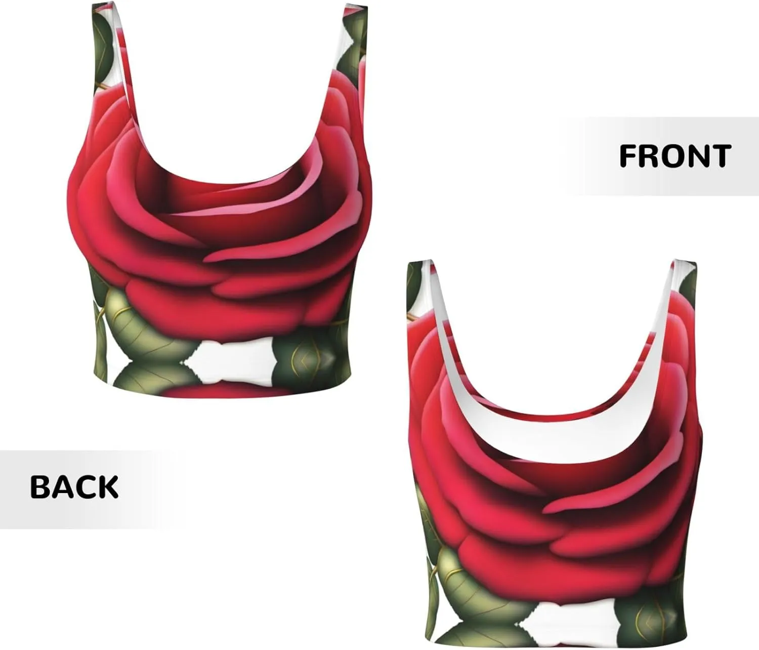 Blooming Roses Women's Sexy Sports Vest Sleeveless Athletic Gym T-Shirts Vest U-Shaped Back Quick Dry Top