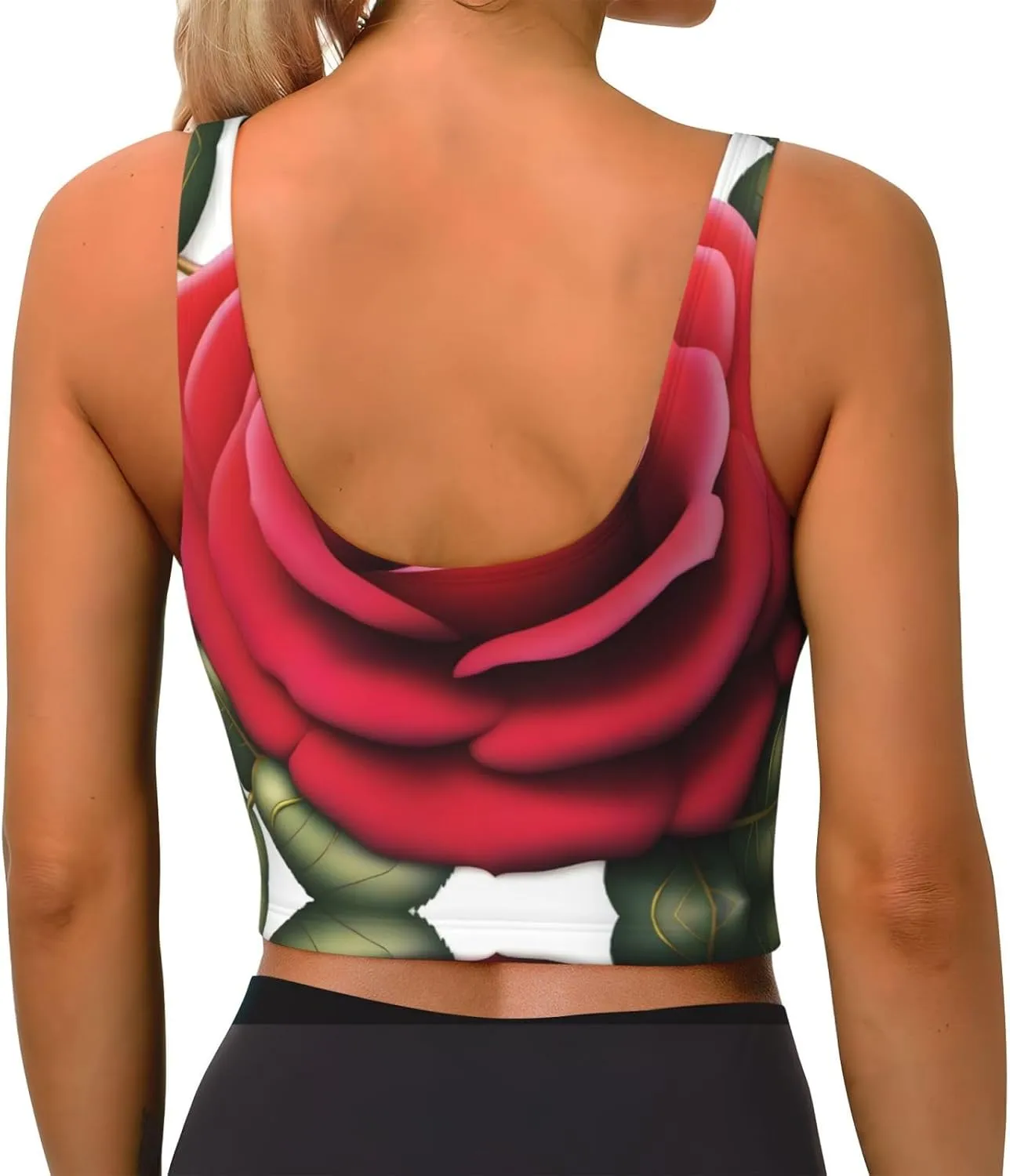 Blooming Roses Women's Sexy Sports Vest Sleeveless Athletic Gym T-Shirts Vest U-Shaped Back Quick Dry Top