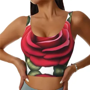 Blooming Roses Women's Sexy Sports Vest Sleeveless Athletic Gym T-Shirts Vest U-Shaped Back Quick Dry Top