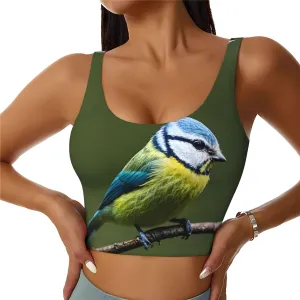 Blue Tits Women's Sexy Sports Vest Sleeveless Athletic Gym T-Shirts Vest U-Shaped Back Quick Dry Top