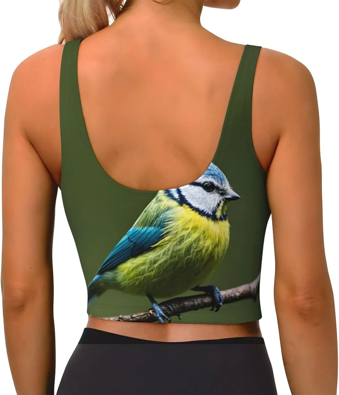 Blue Tits Women's Sexy Sports Vest Sleeveless Athletic Gym T-Shirts Vest U-Shaped Back Quick Dry Top