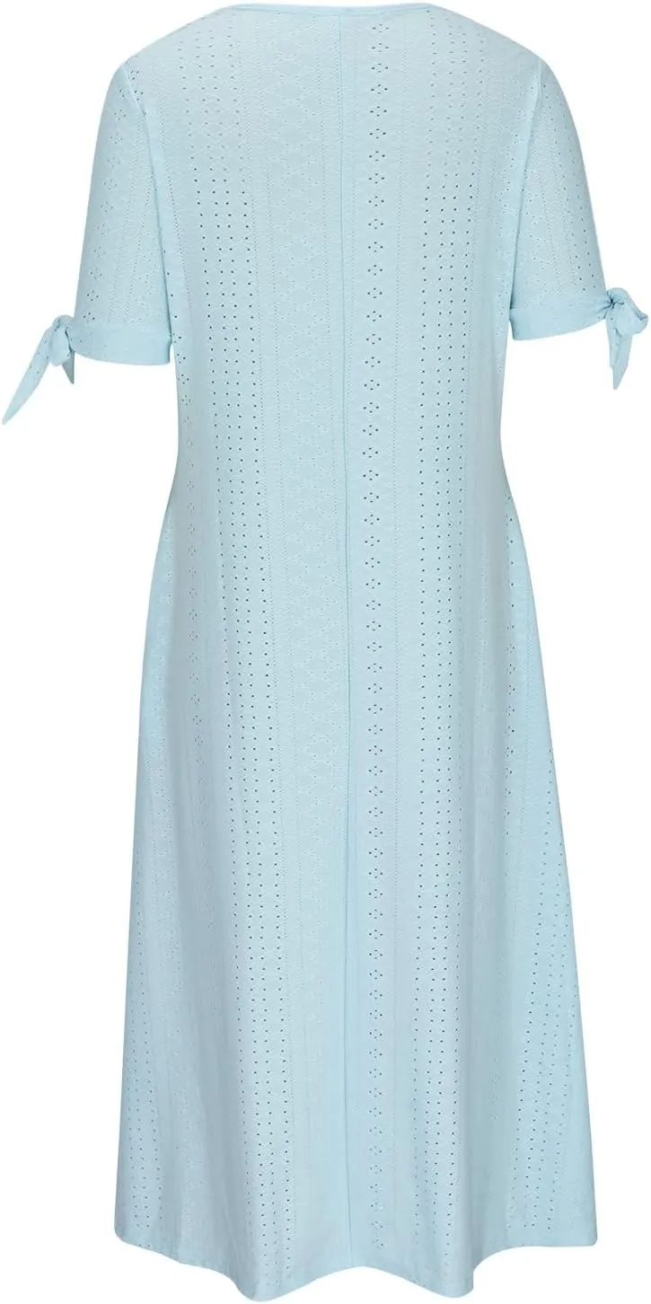 Boho Dress for Women 2025 V Neck Eyelet Tie Short Sleeve Dresses Casual Long Sundress Summer Hawaii Vacation Outfits