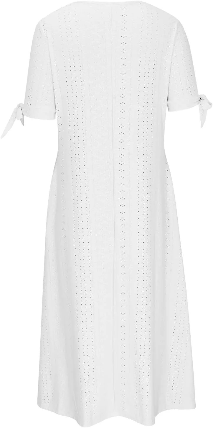 Boho Dress for Women 2025 V Neck Eyelet Tie Short Sleeve Dresses Casual Long Sundress Summer Hawaii Vacation Outfits