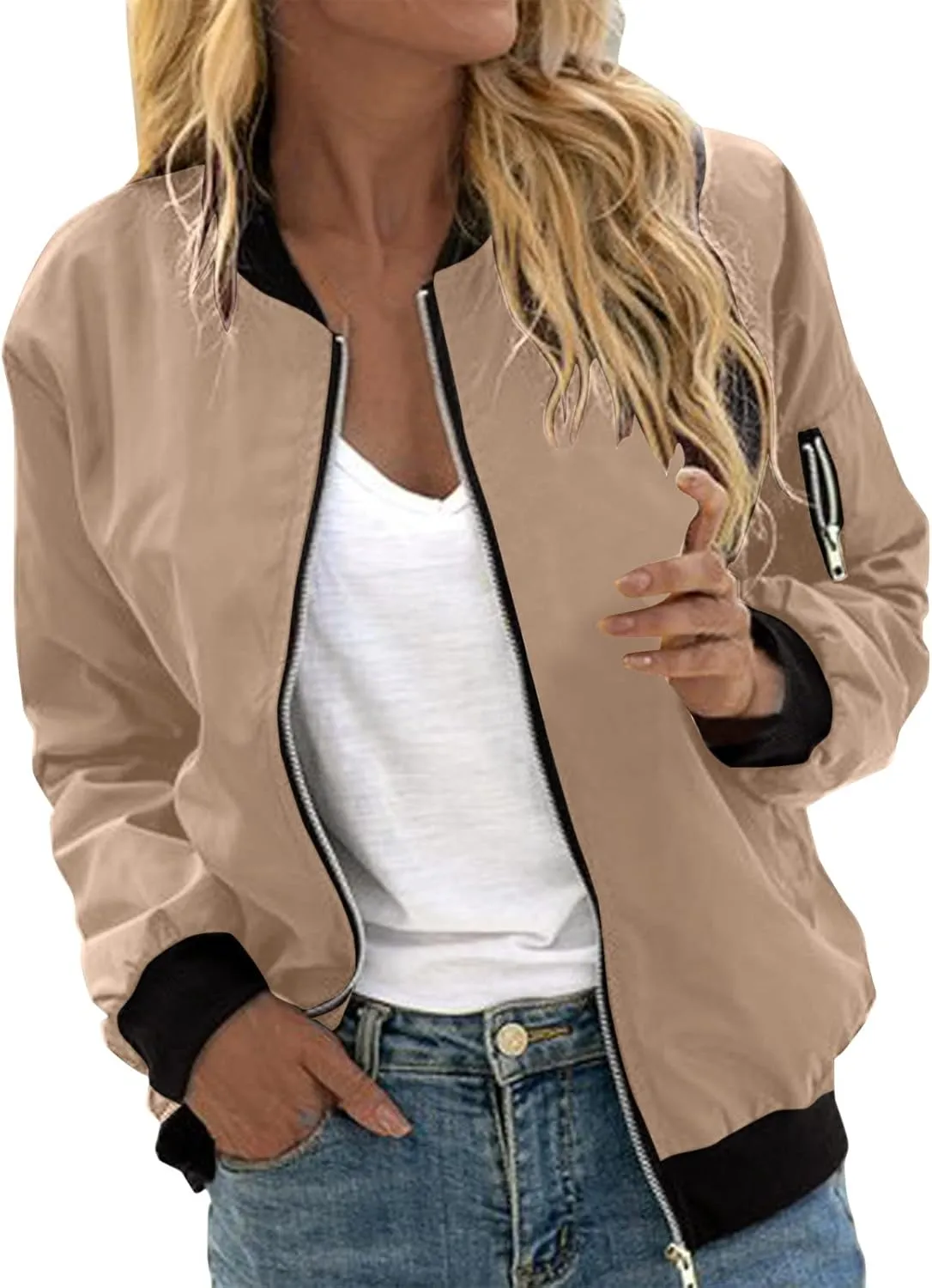 Bomber Jacket Women 2024 Casual Floral Lightweight Jackets Spring Fall Women Trendy Zip Up Coat Outwear with Pockets