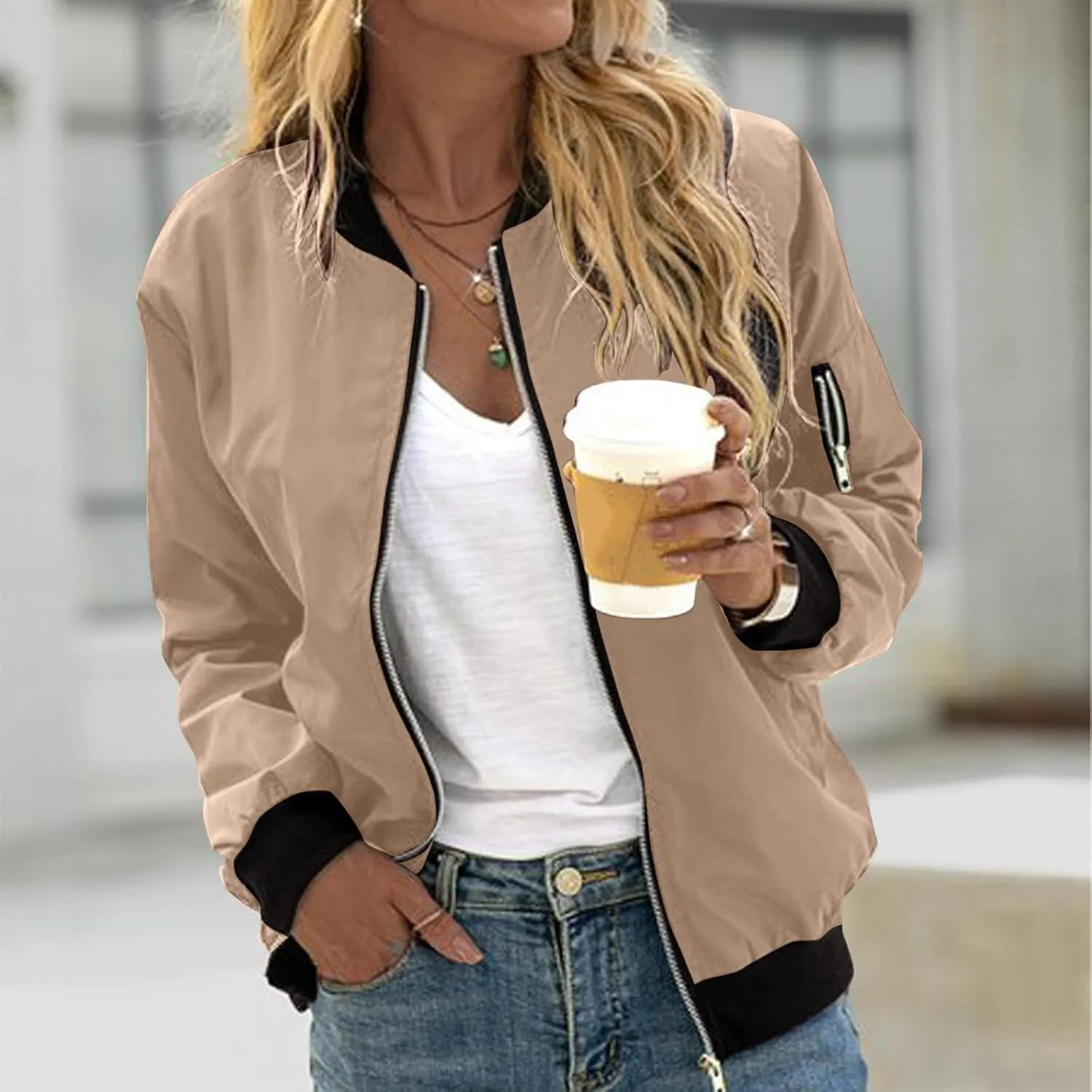Bomber Jacket Women 2024 Casual Floral Lightweight Jackets Spring Fall Women Trendy Zip Up Coat Outwear with Pockets