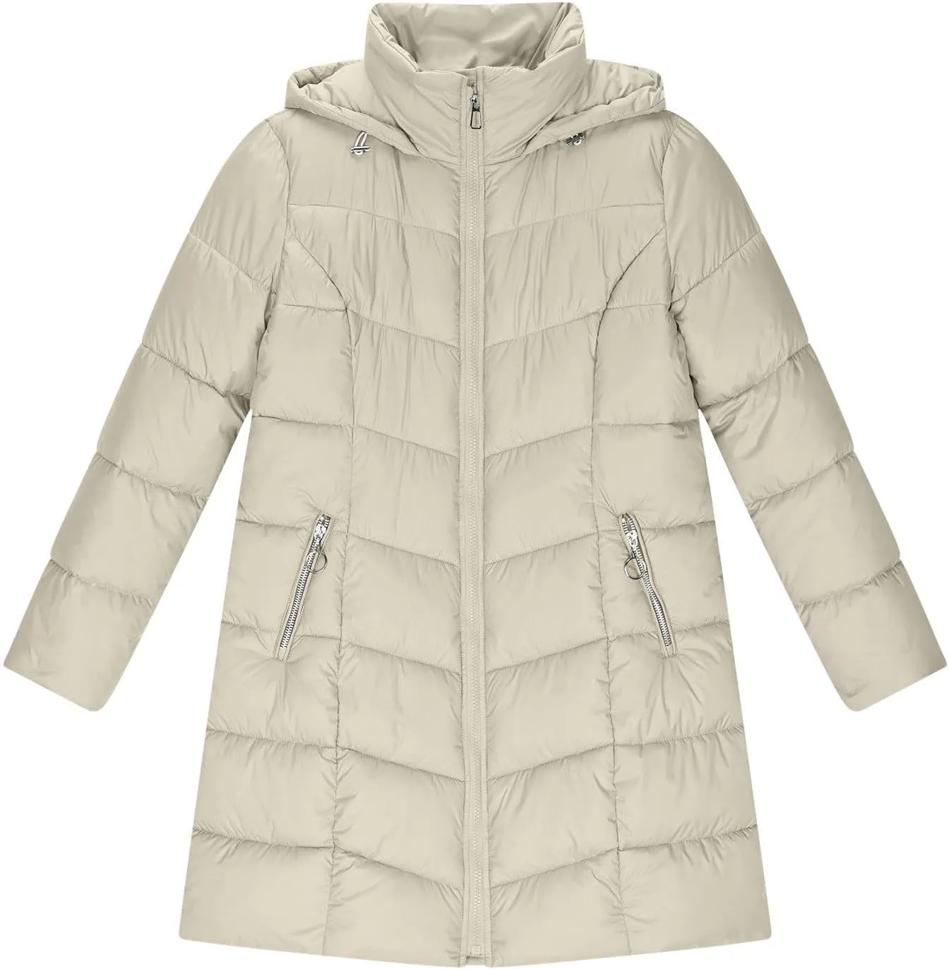 Borniu Women Winter Down Puffer Coat Warm Hooded Down Jacket Quilted Thicken Puffer Jacket Outerwear with Pockets