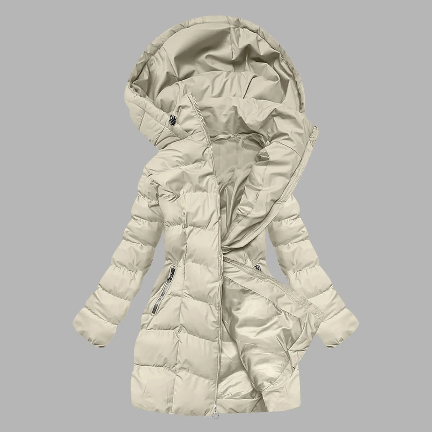 Borniu Women Winter Down Puffer Coat Warm Hooded Down Jacket Quilted Thicken Puffer Jacket Outerwear with Pockets