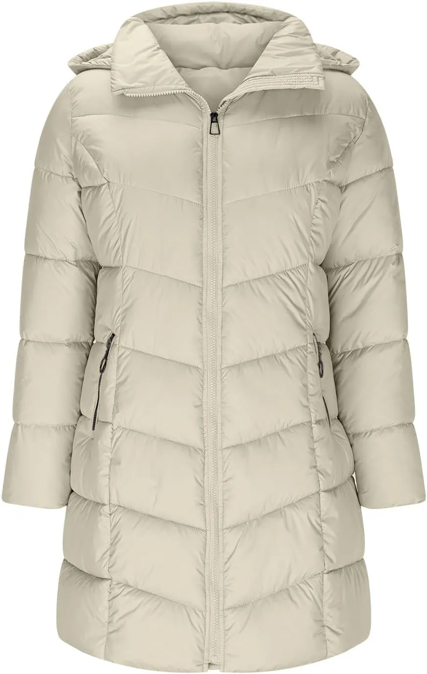 Borniu Women Winter Down Puffer Coat Warm Hooded Down Jacket Quilted Thicken Puffer Jacket Outerwear with Pockets