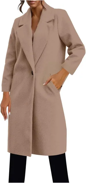 Borniu Women Wool Blend Overcoat Notch Lapel Pea Coats Trench Coats Open Front Cardigan Jacket Fall Winter Clothes