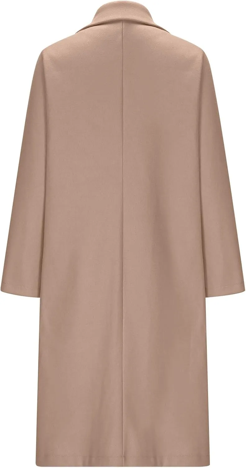 Borniu Women Wool Blend Overcoat Notch Lapel Pea Coats Trench Coats Open Front Cardigan Jacket Fall Winter Clothes