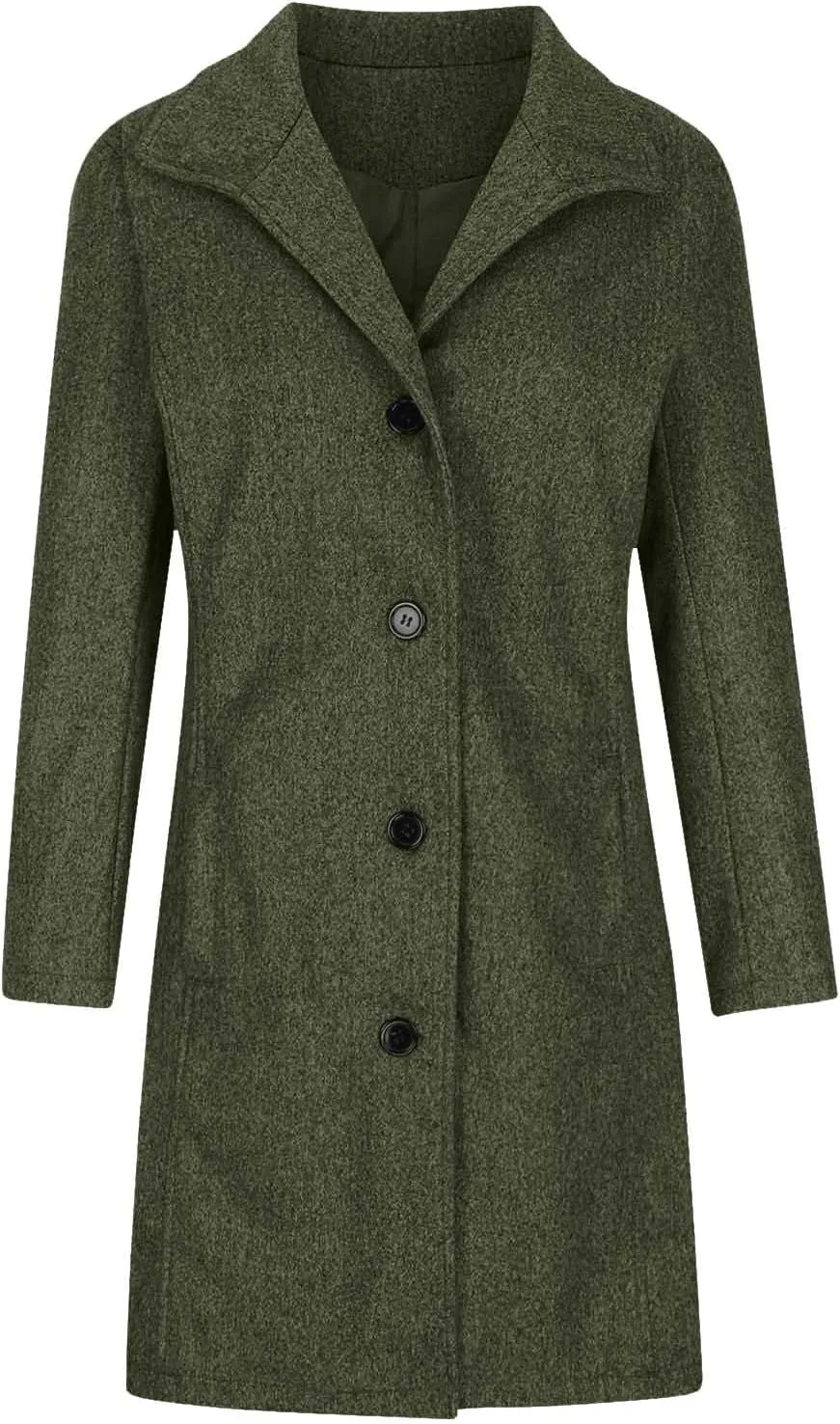 Borniu Women's Casual Thicken Wool Blend Stand Collar Single Breasted Pea Coat Winter Dress Coat with Pockets