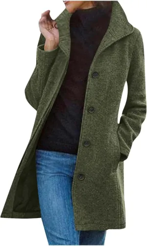 Borniu Women's Casual Thicken Wool Blend Stand Collar Single Breasted Pea Coat Winter Dress Coat with Pockets
