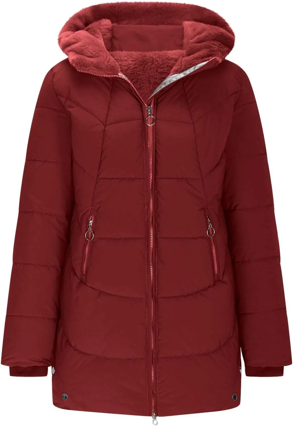 Borniu Women's Warm Winter Puffer Coat Thicken Fleece Lined Down Jacket Quilted Puffer Jacket Hooded Outerwear