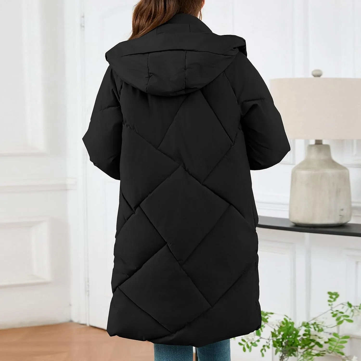 Borniu Women's Winter Long Puffer Coats Hooded Zip Up Casual Thickened Down Jackets Warm Quilted Jacket with Pockets