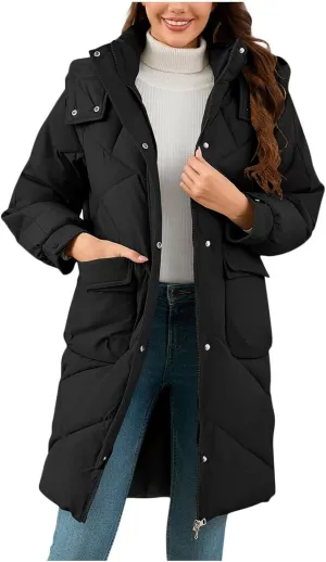Borniu Women's Winter Long Puffer Coats Hooded Zip Up Casual Thickened Down Jackets Warm Quilted Jacket with Pockets