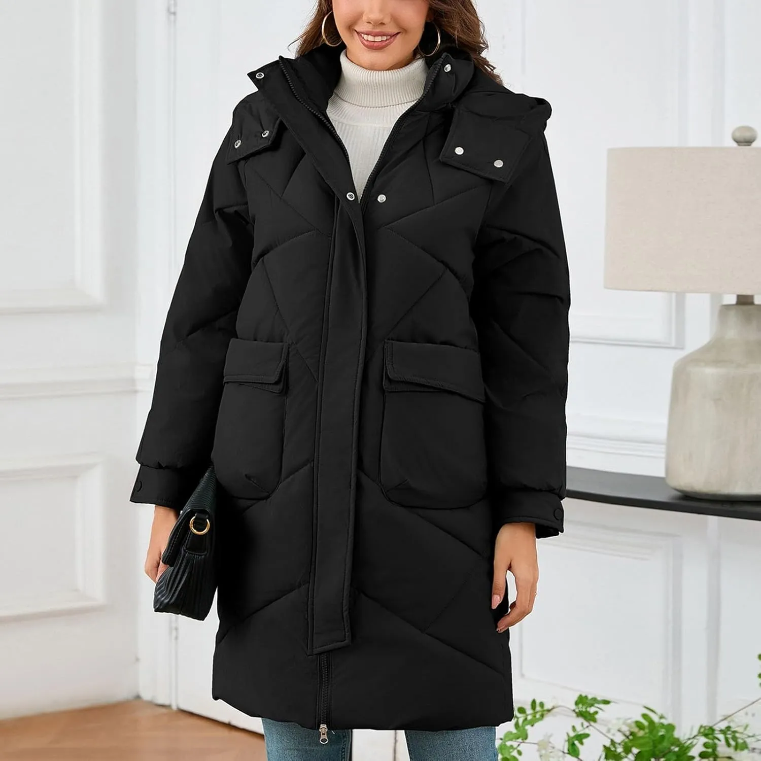 Borniu Women's Winter Long Puffer Coats Hooded Zip Up Casual Thickened Down Jackets Warm Quilted Jacket with Pockets