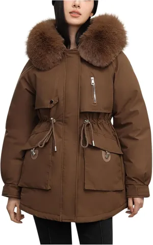 Borniu Women's Winter Puffer Coat Thicken Fleece Lined Down Jacket Faux Fur Hooded Parka Jacket 2024 Fashion Winter Clothes