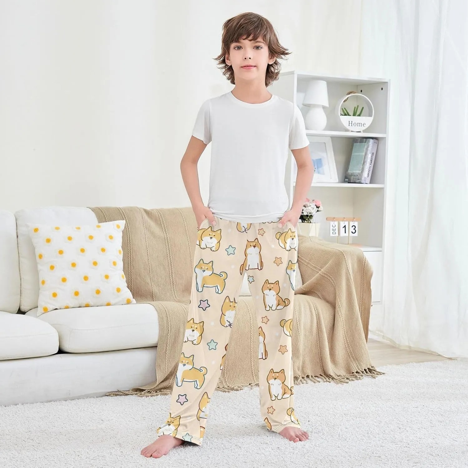Boys' Pants Aniaml Shiba Inu Dog Star Long Bottoms Jogger Pants Elastic Waist Trousers with Pockets S-XL