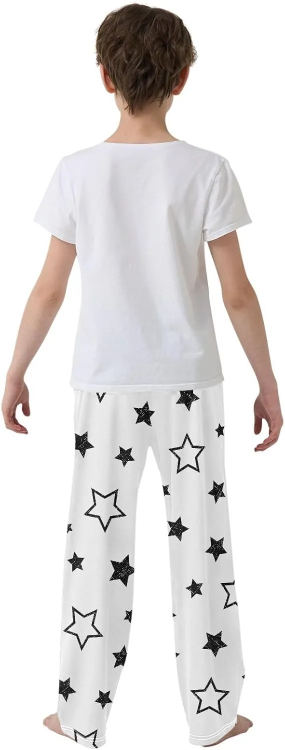 Boys' Pants Black Stars White Simple Long Bottoms Jogger Pants Elastic Waist Trousers with Pockets S-XL