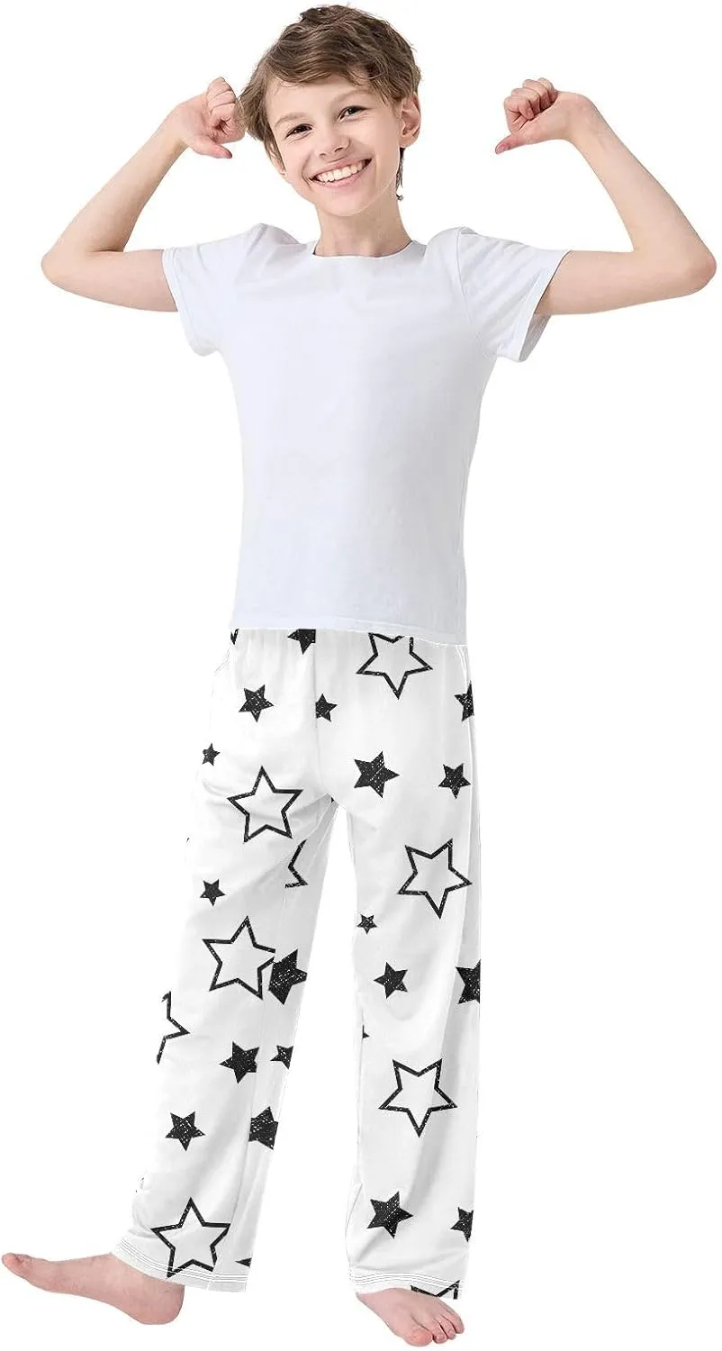 Boys' Pants Black Stars White Simple Long Bottoms Jogger Pants Elastic Waist Trousers with Pockets S-XL