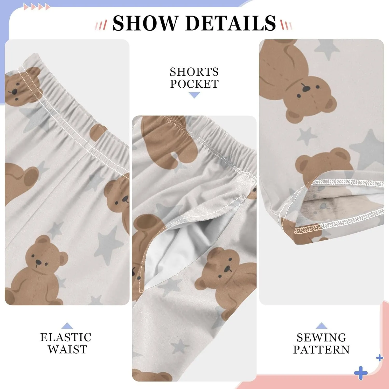 Boys' Pants Brown Cute Bear Grey Star Long Bottoms Jogger Pants Elastic Waist Trousers with Pockets S-XL