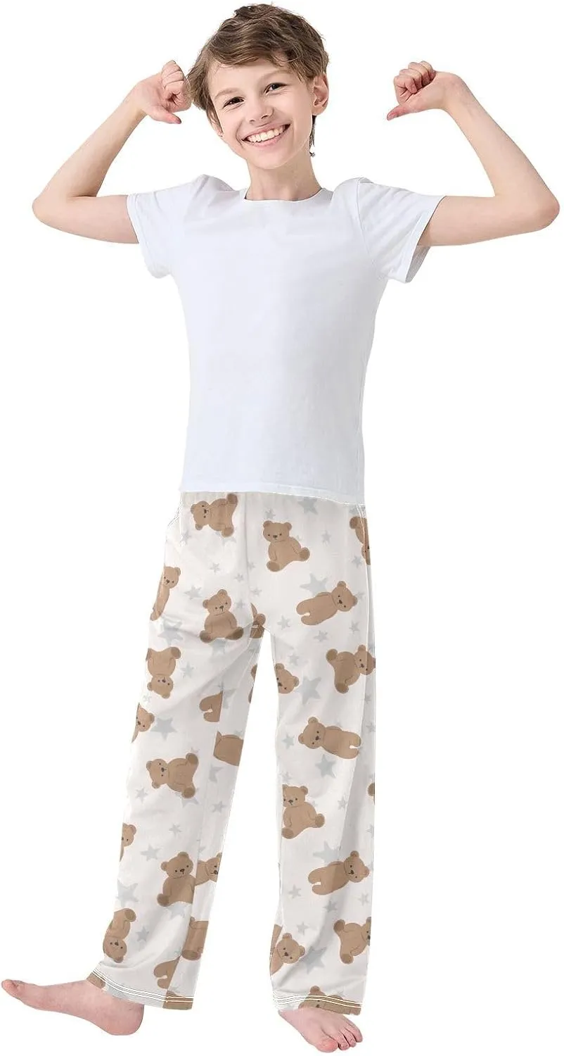 Boys' Pants Brown Cute Bear Grey Star Long Bottoms Jogger Pants Elastic Waist Trousers with Pockets S-XL